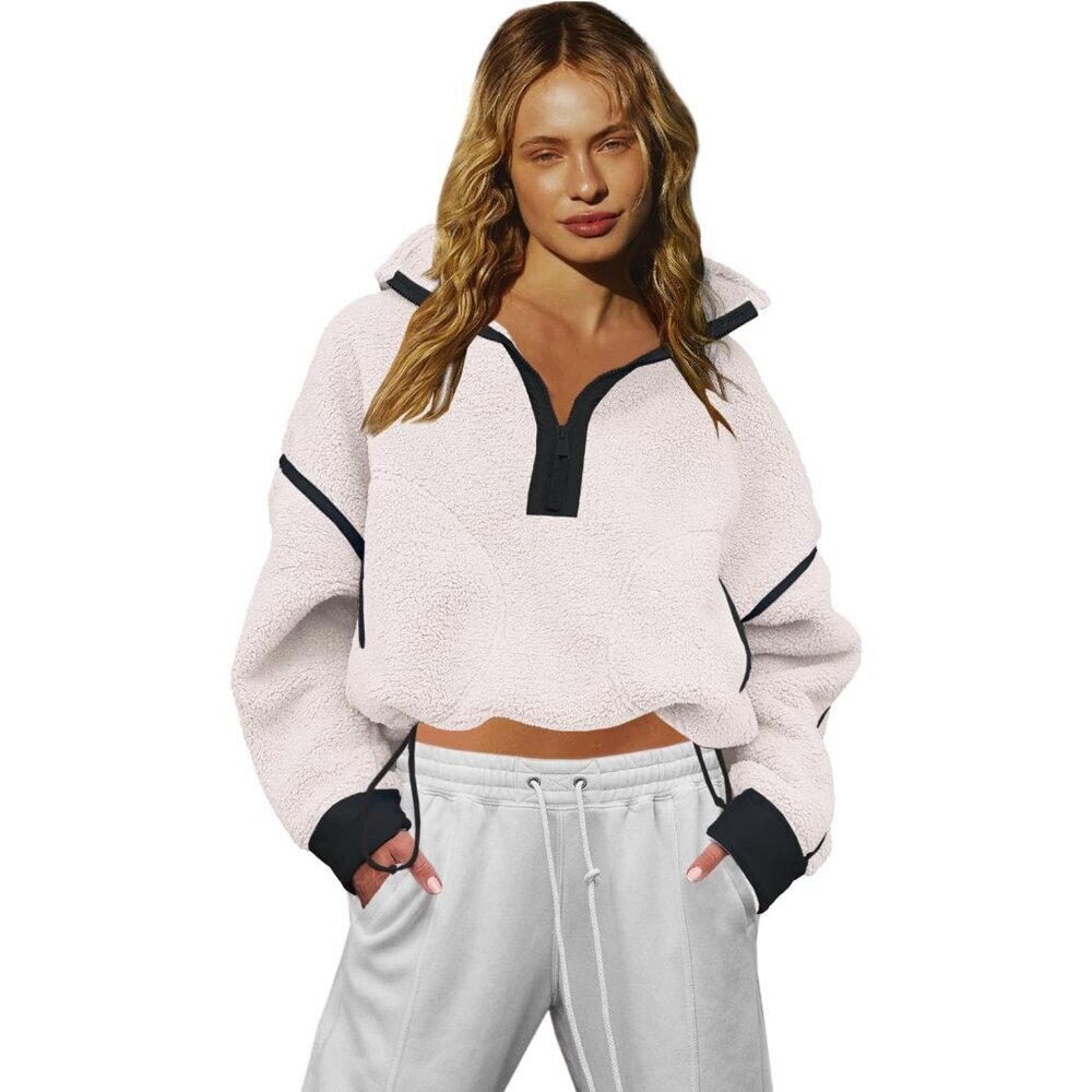 Women’s Oversized Sherpa Half Zip Sweatshirt Fleece Pullover with Pockets